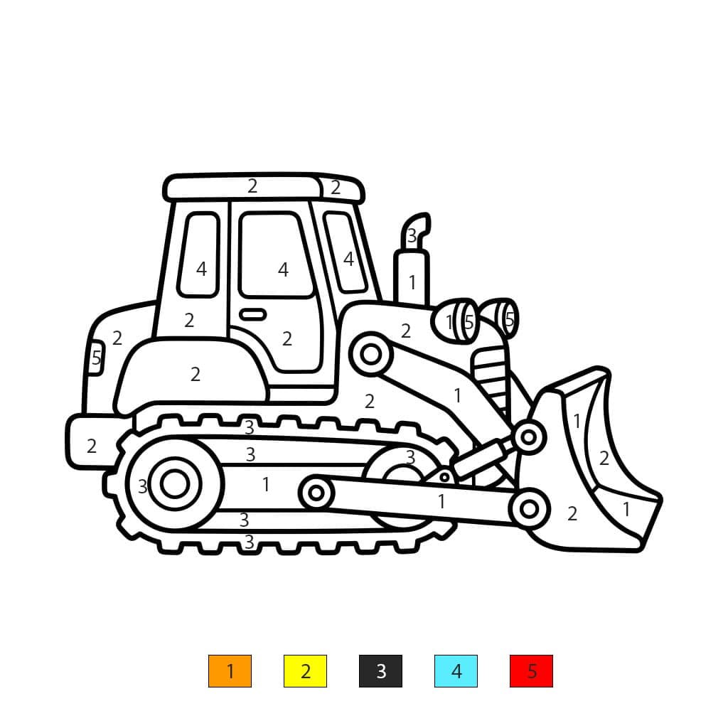 Bulldozer For Kids Color By Number
