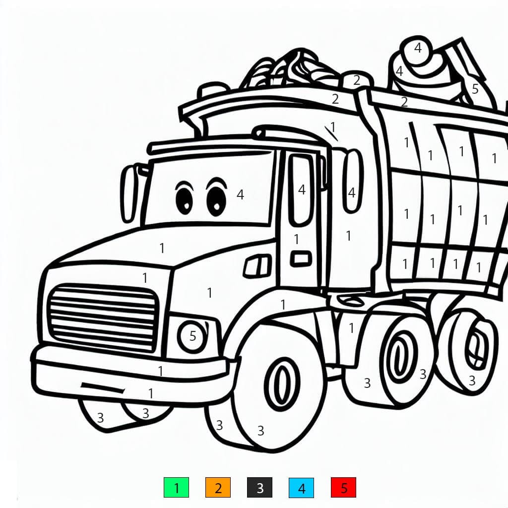 Cartoon Garbage Truck Color By Number