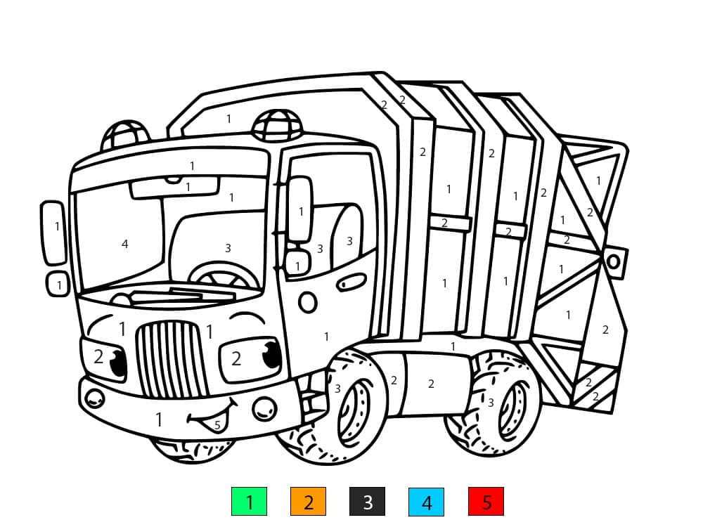 Cute Garbage Truck Color By Number