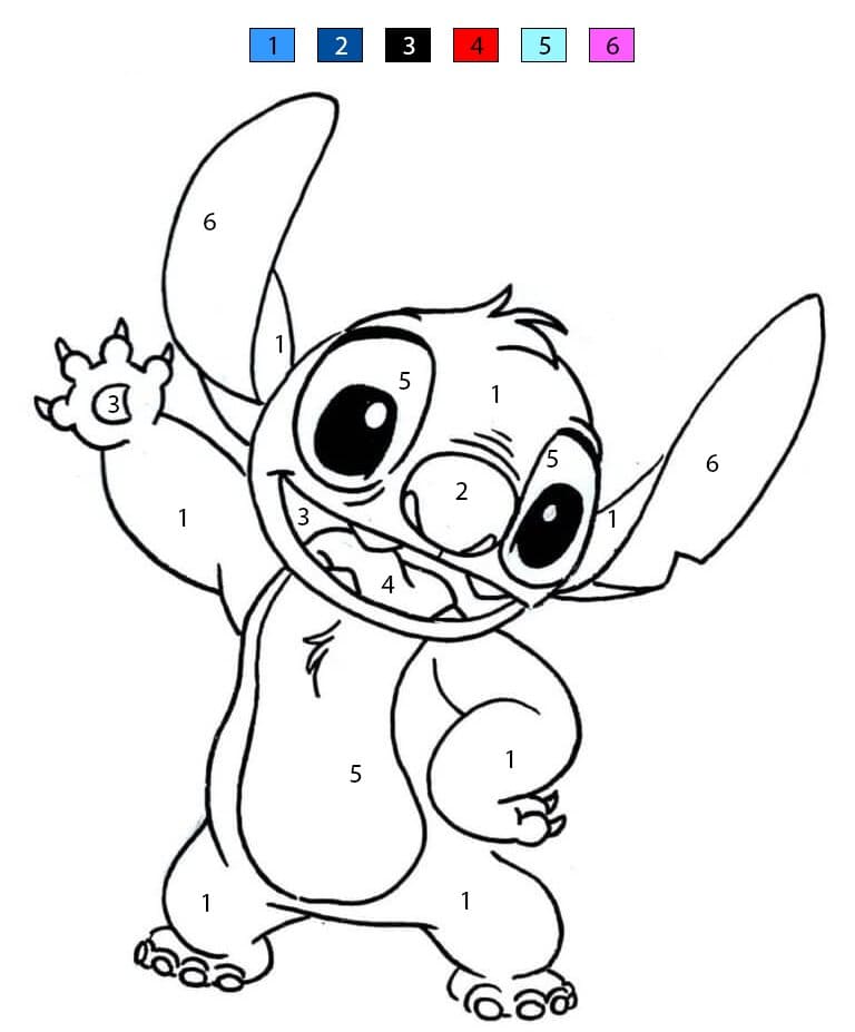 Cute Stitch Waves His Paw Color By Number
