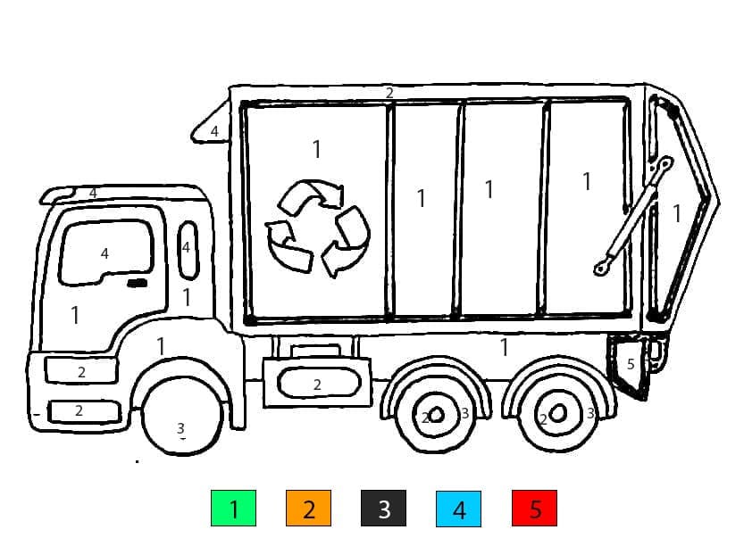Drawing of Garbage Truck Color By Number