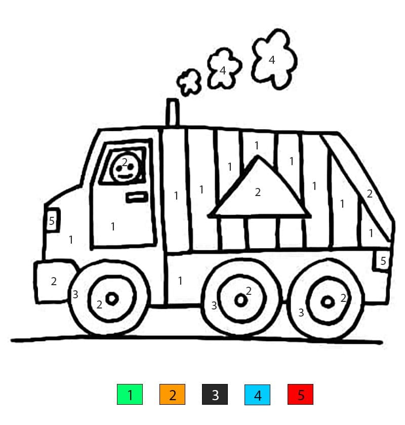 Easy Garbage Truck Color By Number