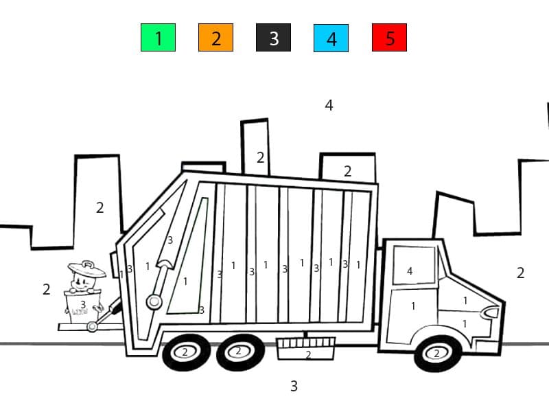 Free Garbage Truck Color By Number