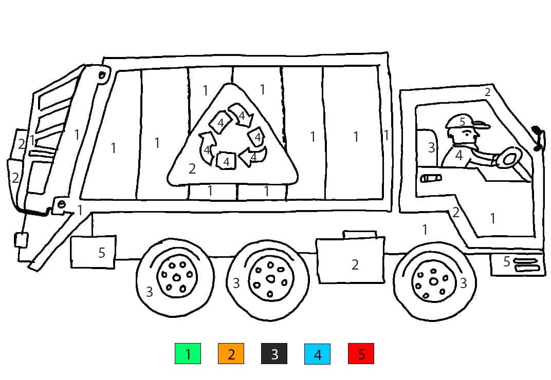 Garbage Truck Free Printable Color By Number