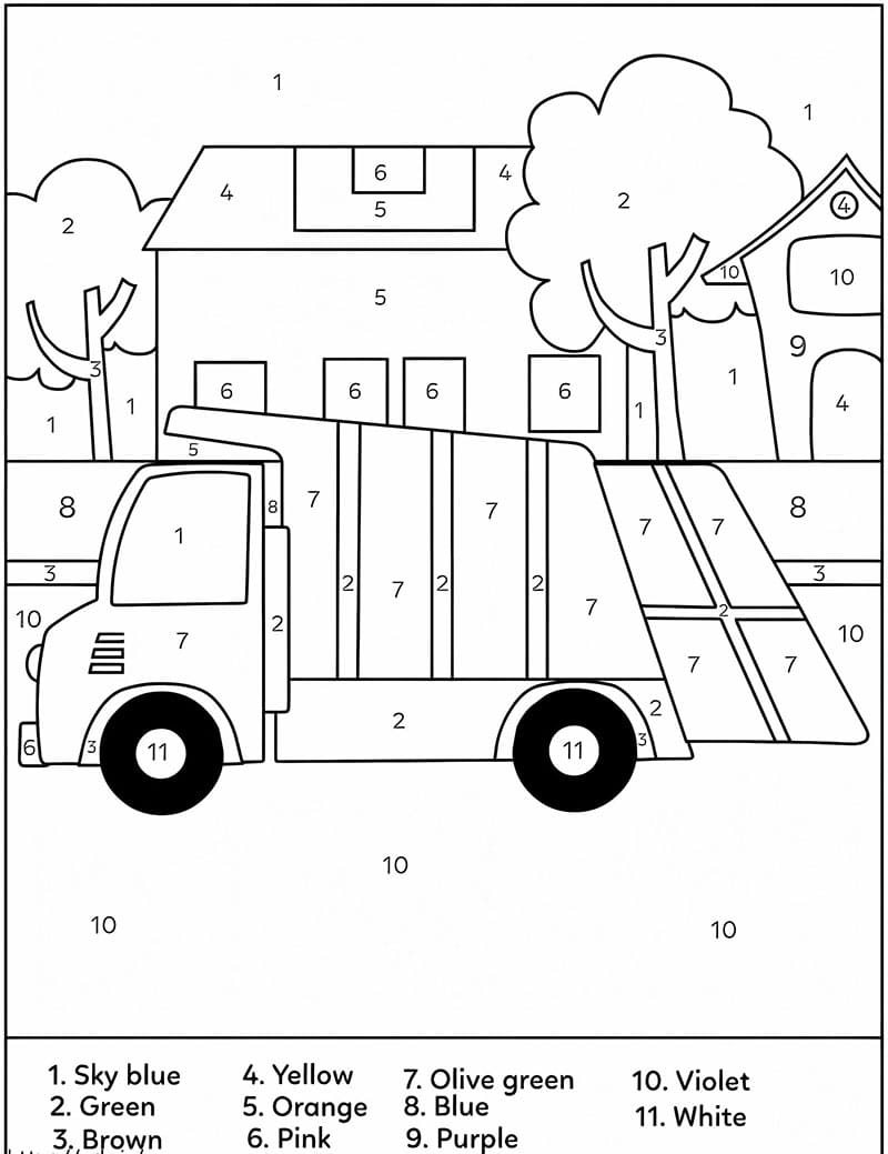 Print Garbage Truck Color By Number