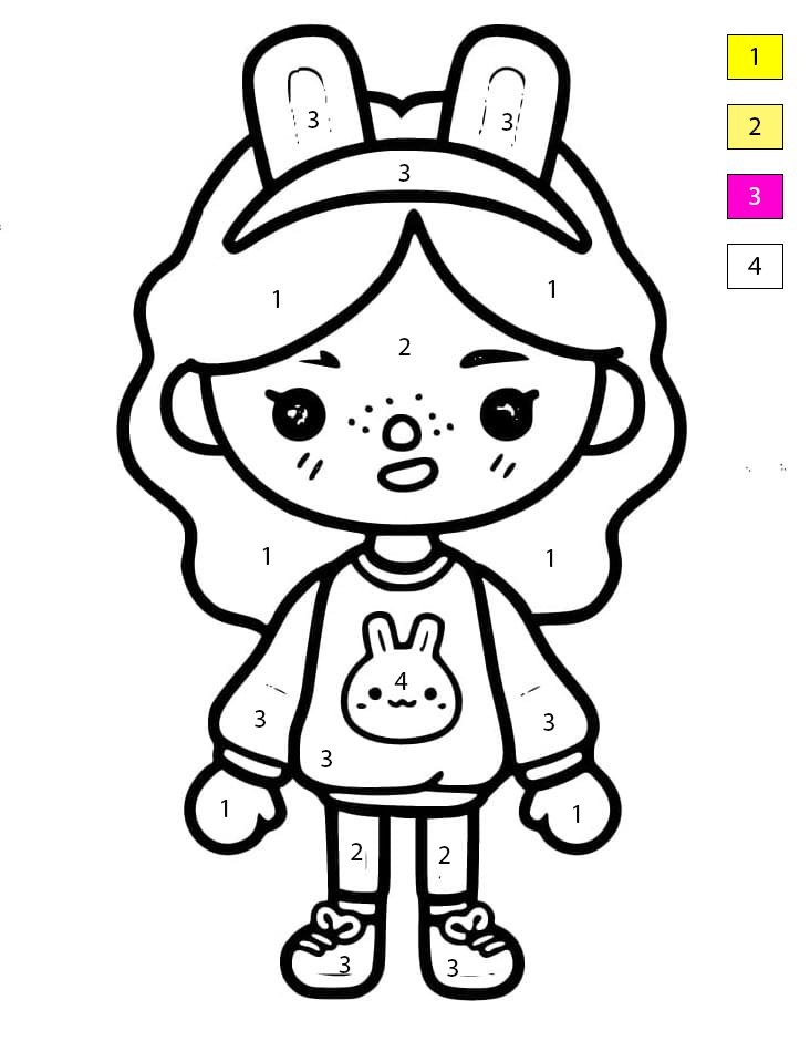 Toca Boca Girl with Bunny Ears Color By Number