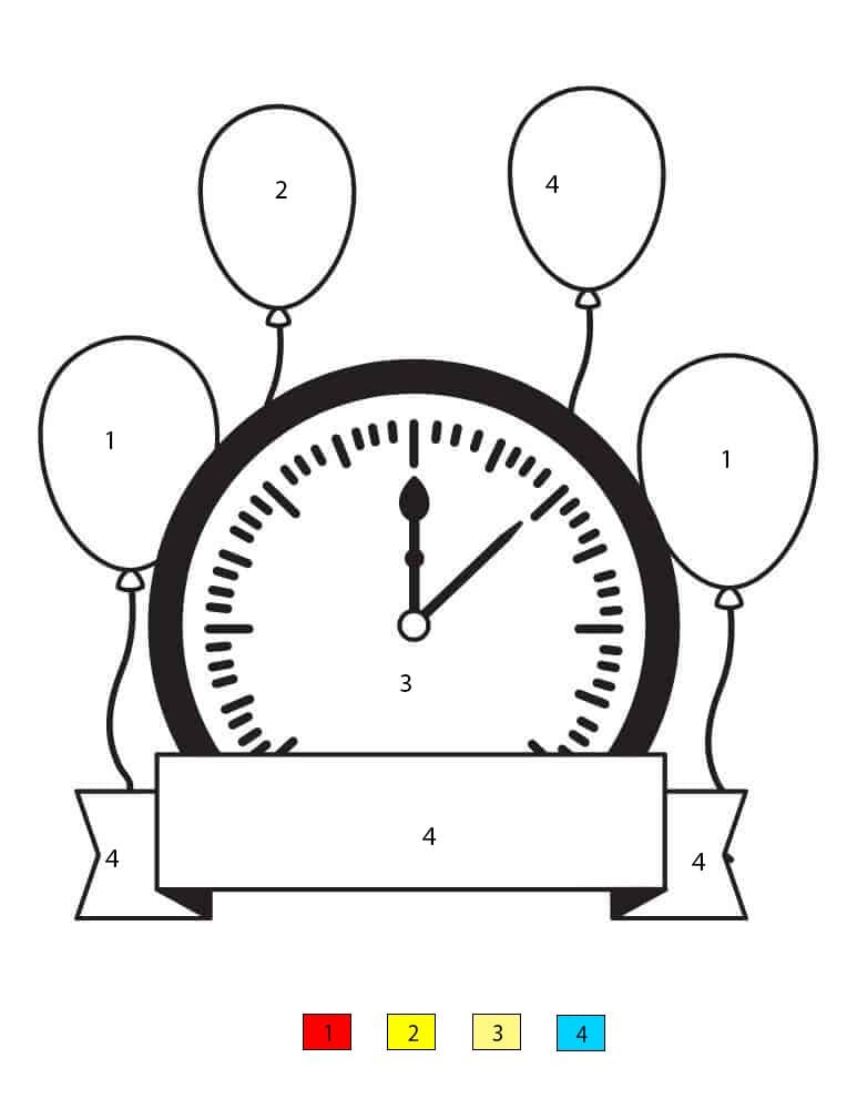 Clock with Balloons Color By Number