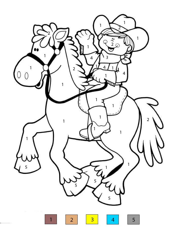 Cowboy Boy on Horse Color By Number