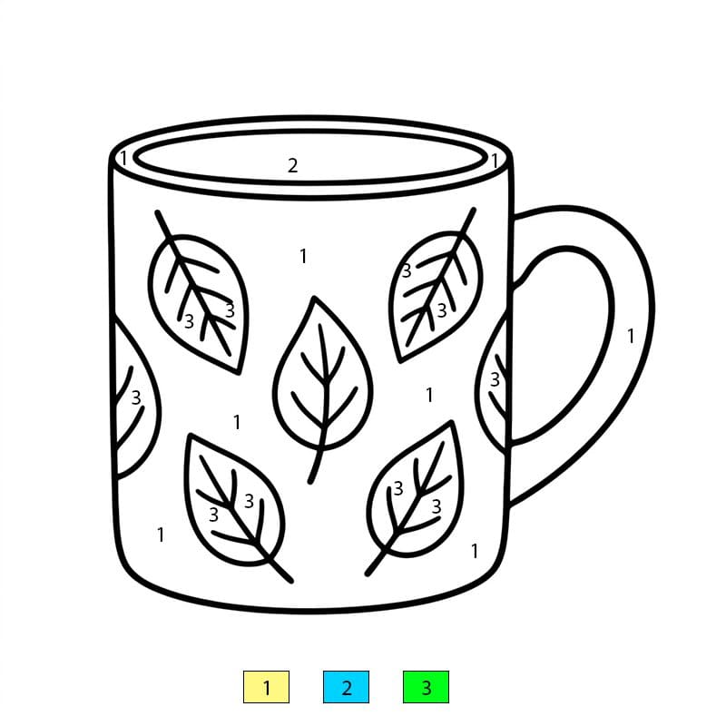 Cup With Leafs Color By Number