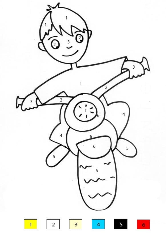 Little Boy is Riding Motorcycle Color By Number