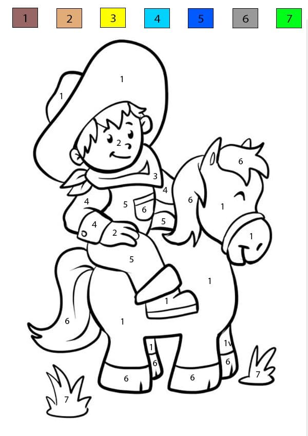 Little Cowboy on Horse Color By Number