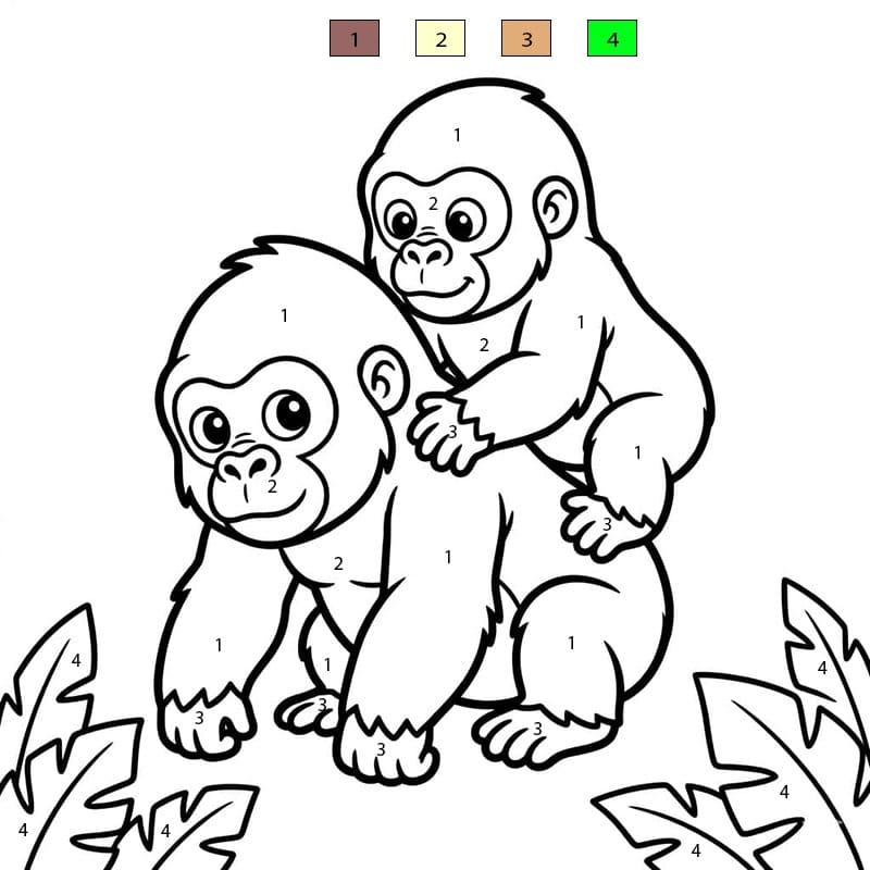 Mother And Baby Gorilla Color By Number