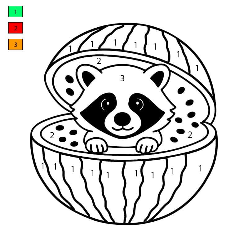 Raccooni Watermelunni from Italian Brainrot Color By Number
