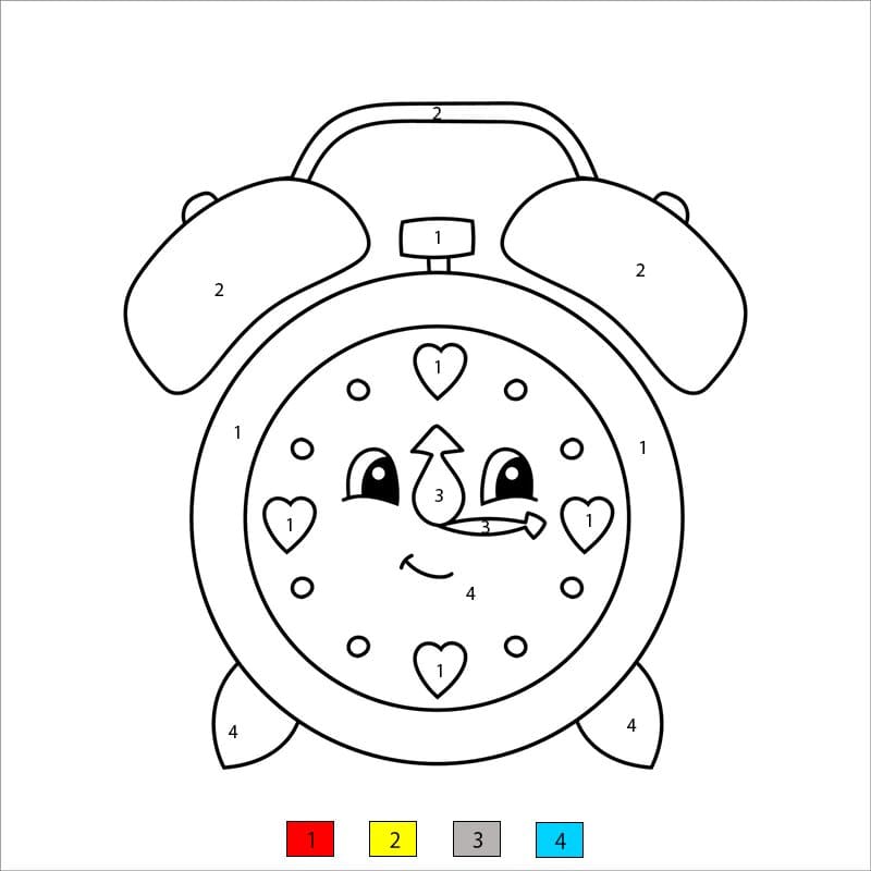 Smiling Cartoon Clock Color By Number