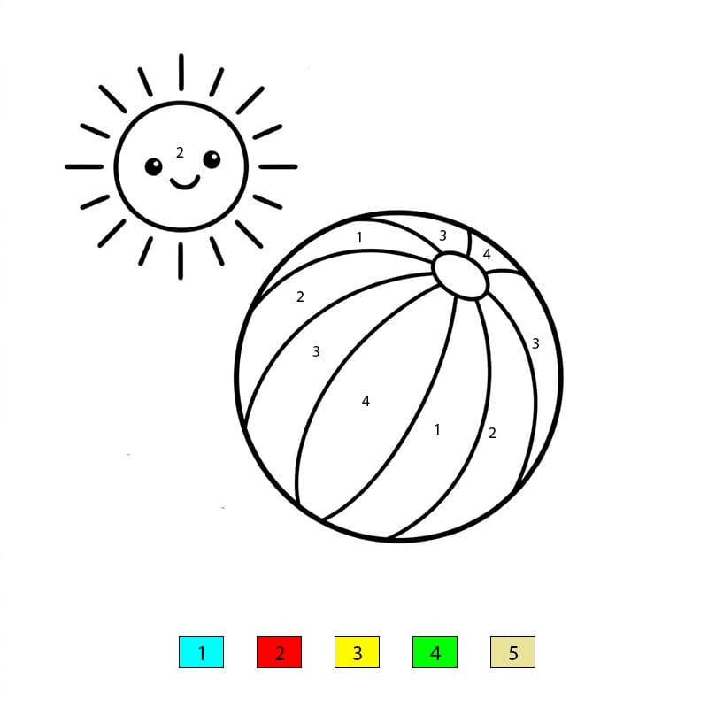 Beach Ball And Sun Color By Number