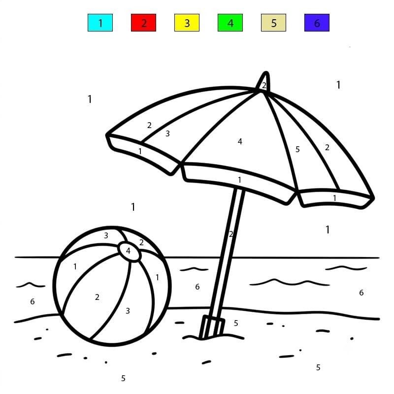 Beach Ball And Umbrella Color By Number