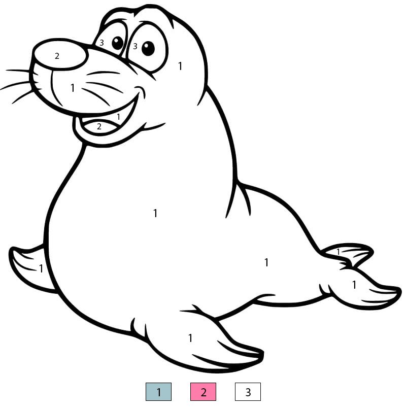 Cartoon Sea Lion Color By Number