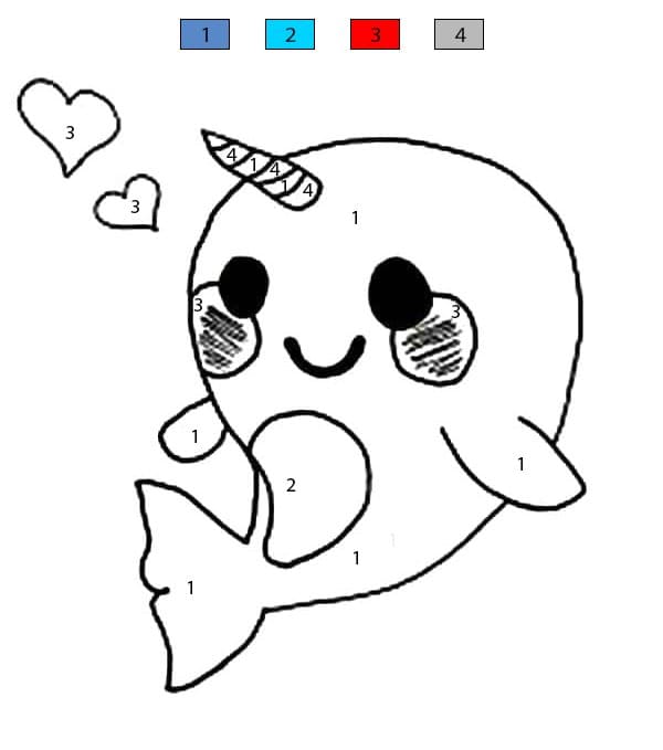 Cute Narwhal Color By Number
