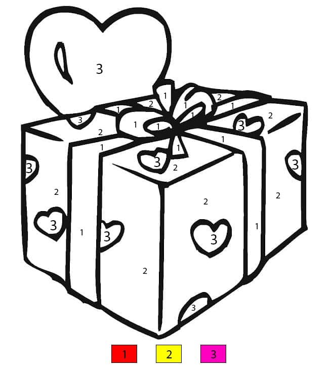 Gift and Heart Color By Number