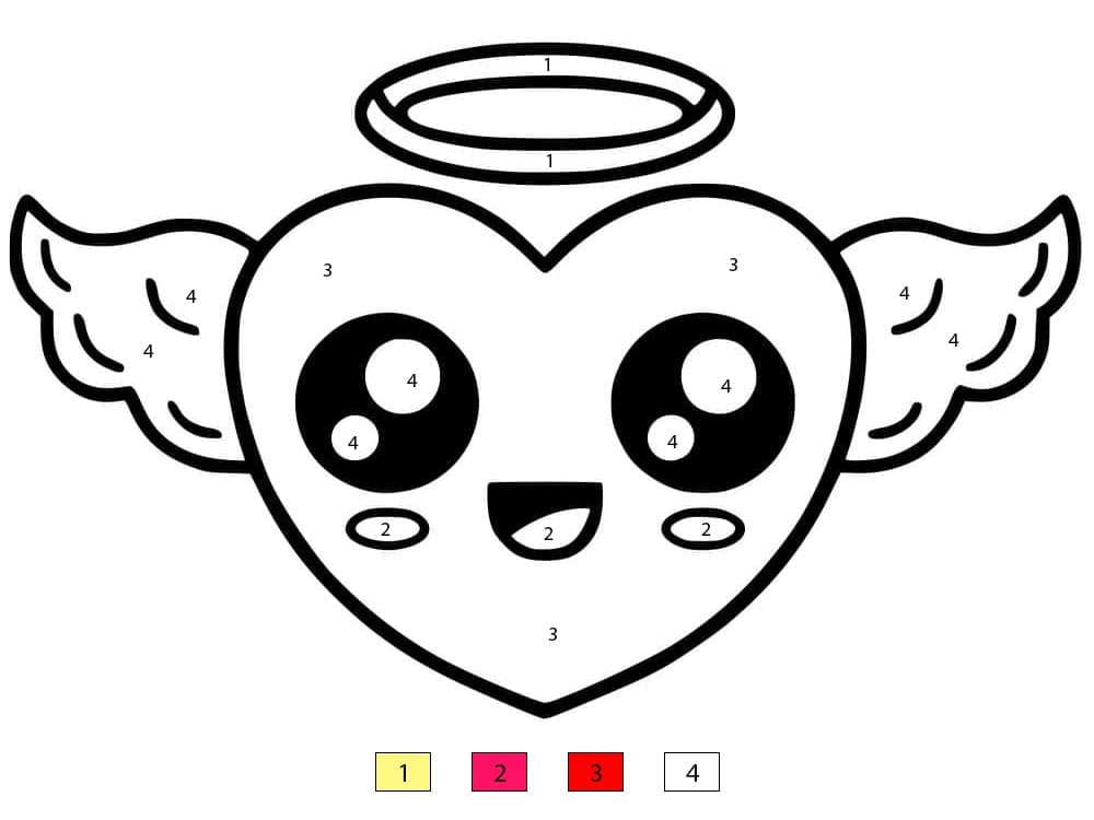 Kawaii Angel Heart Color By Number