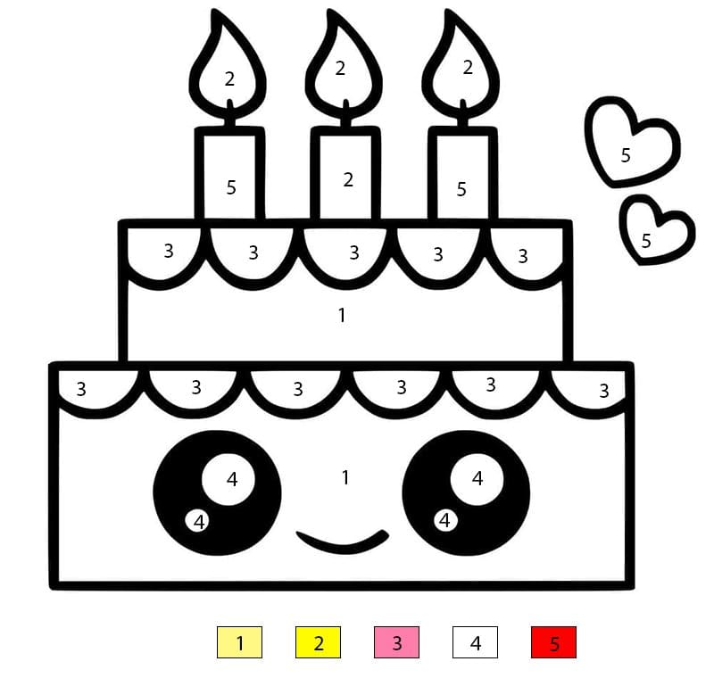 Kawaii Birthday Cake Color By Number