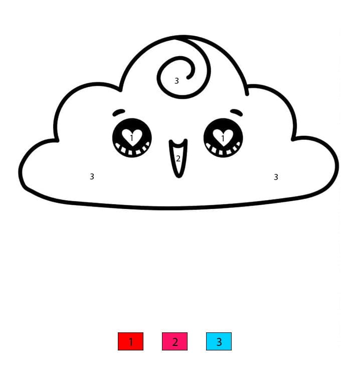 Kawaii Cloud with Hearts Color By Number
