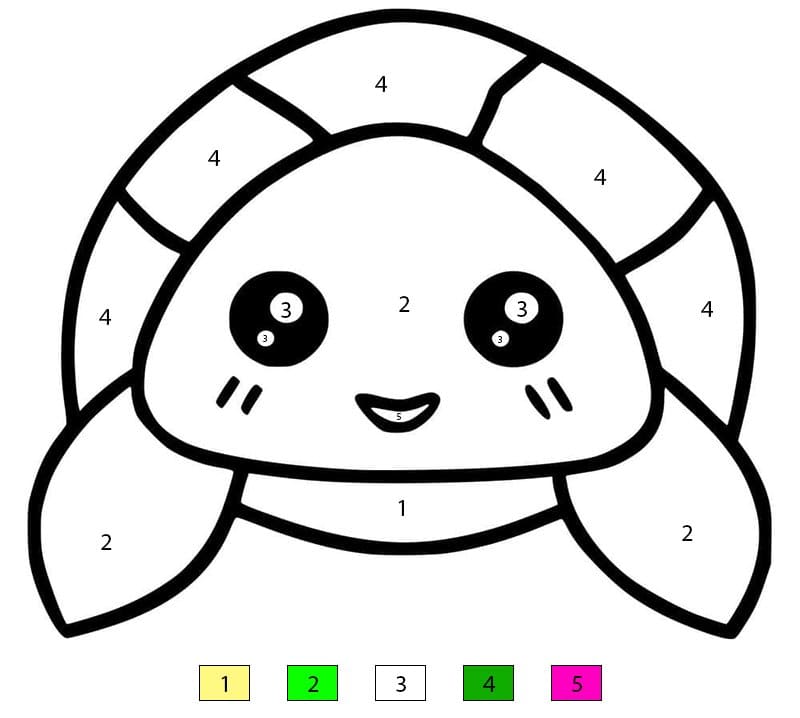 Kawaii Turtle Face Color By Number
