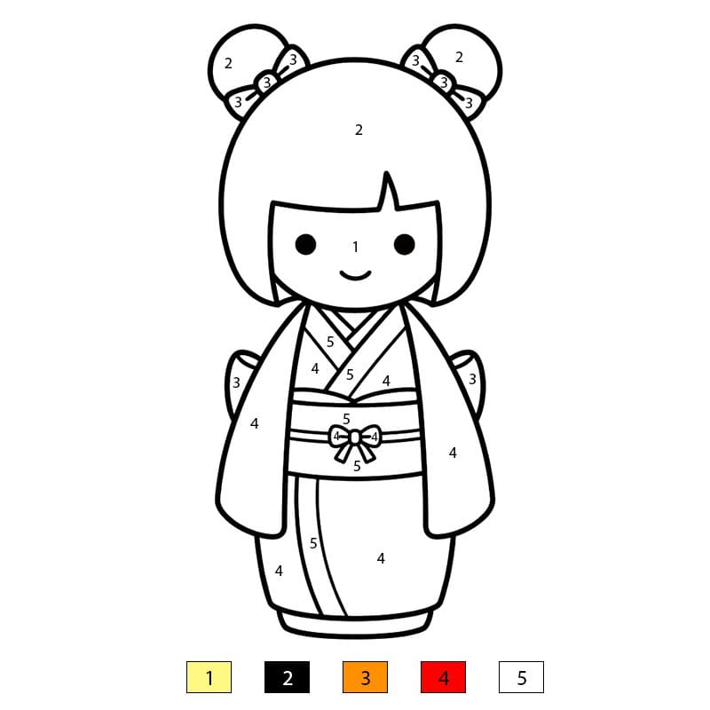 Kokeshi Doll Color By Number