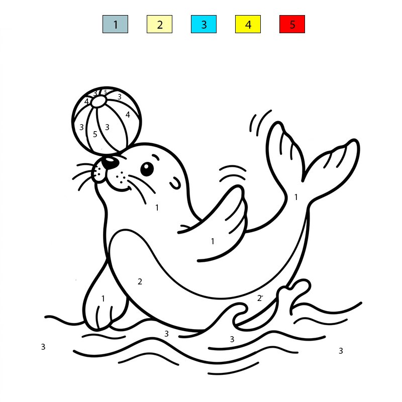 Sea Lion Playing Ball Color By Number