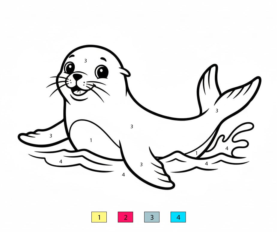 Swimming Sea Lion Color By Number