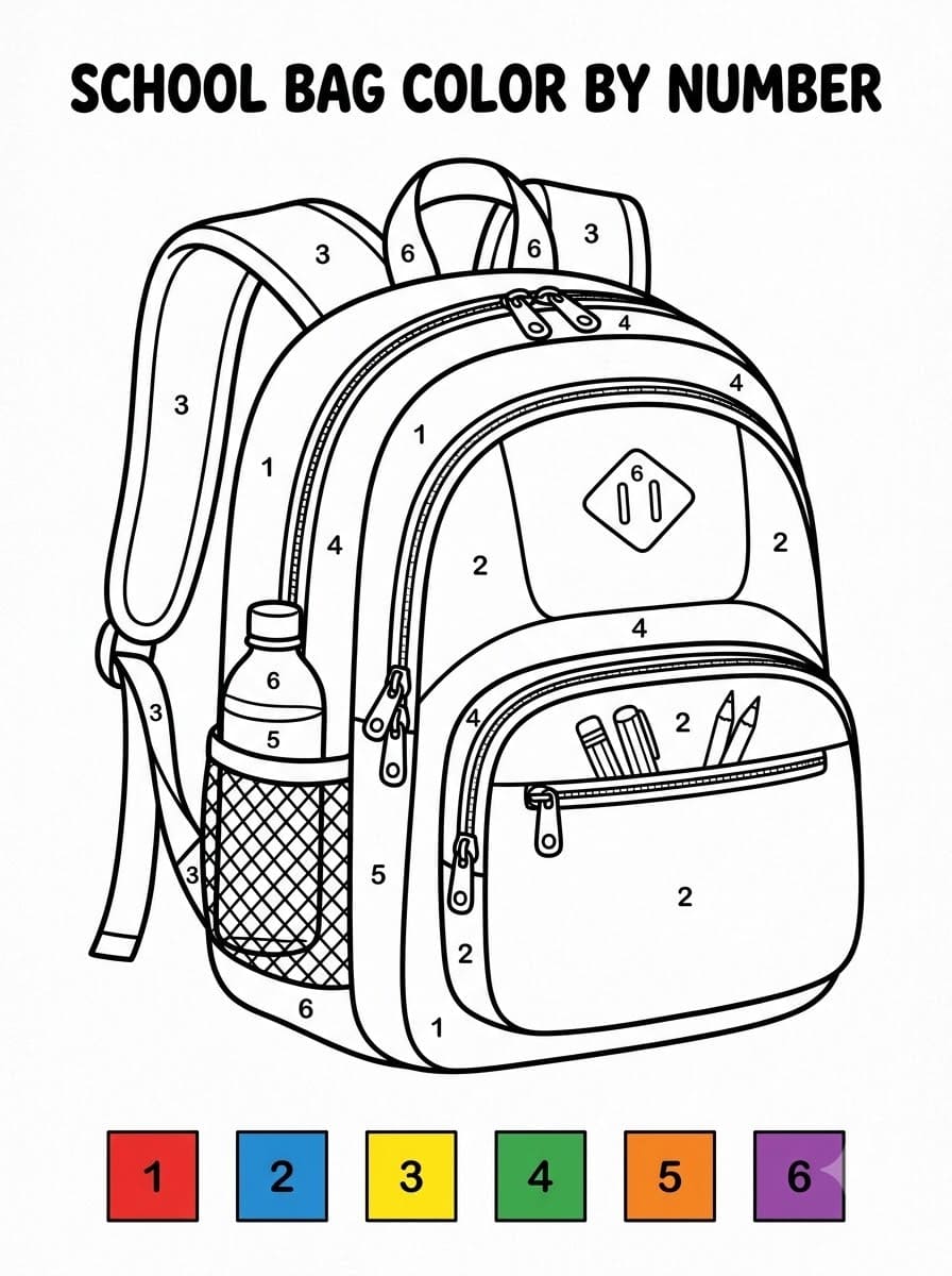 Backpack School Color By Number