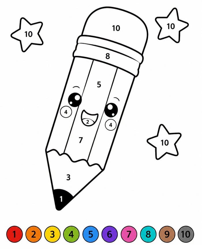 Cartoon Pencil Color By Number