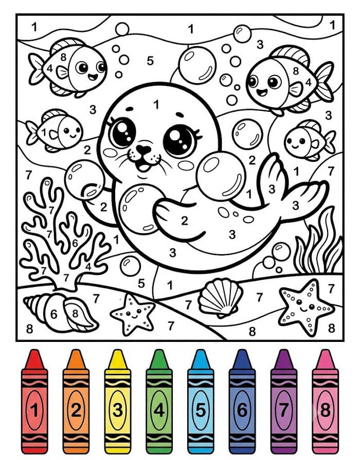Cute Ocean Animals Color By Number