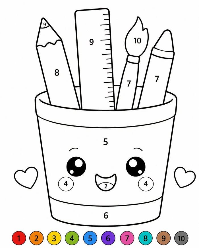 Cute School Supplies Color By Number