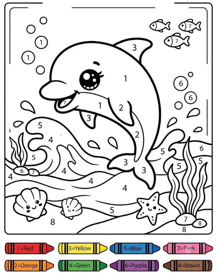 Dolphin Ocean Animals Color By Number