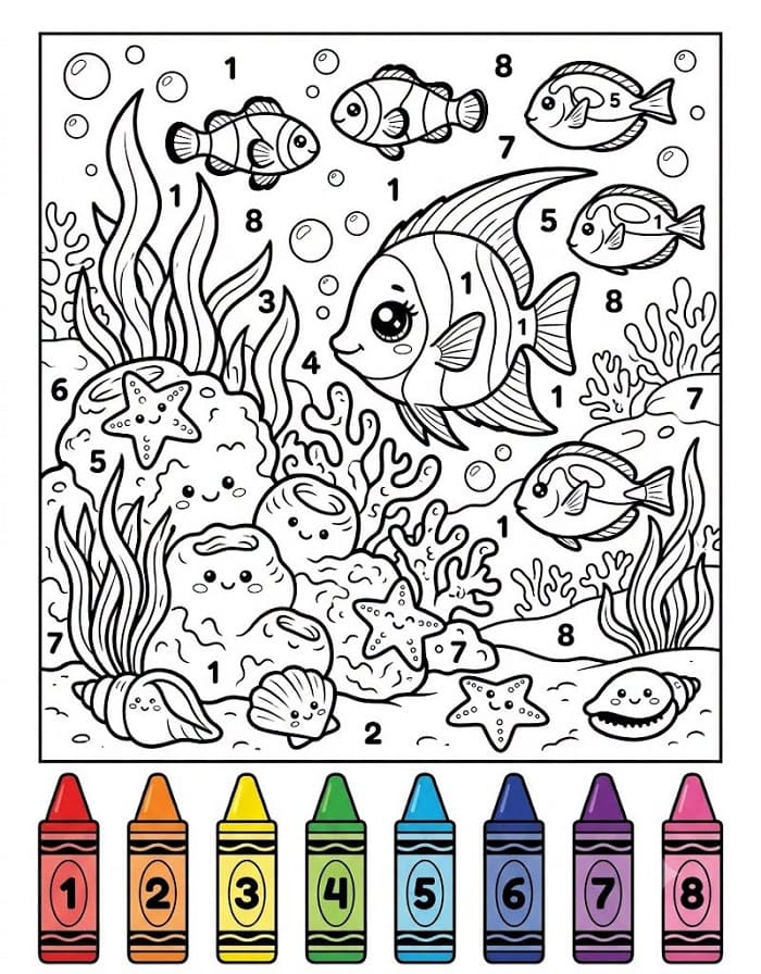Fishes Ocean Animals Color By Number