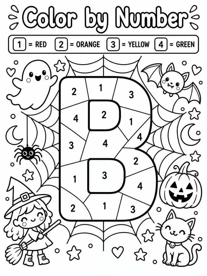Halloween Alphabet Letter B Color By Number