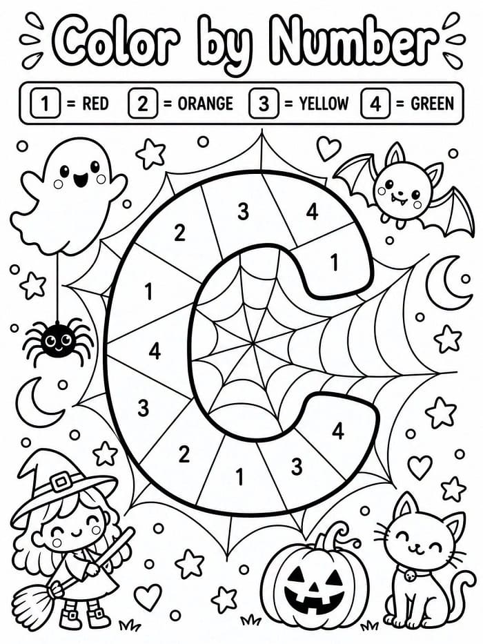 Halloween Alphabet Letter C Color By Number