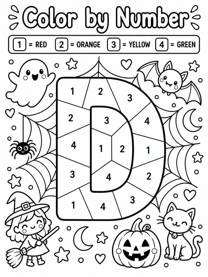 Halloween Alphabet Letter D Color By Number