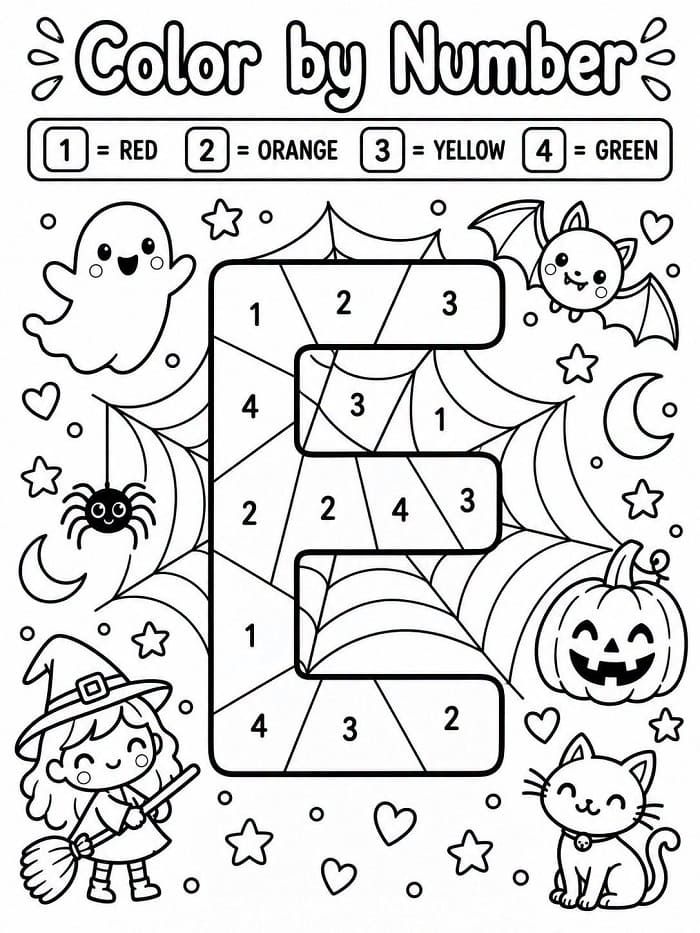 Halloween Alphabet Letter E Color By Number