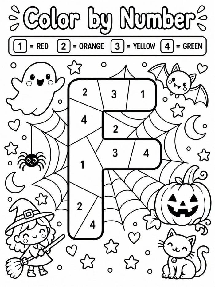 Halloween Alphabet Letter F Color By Number