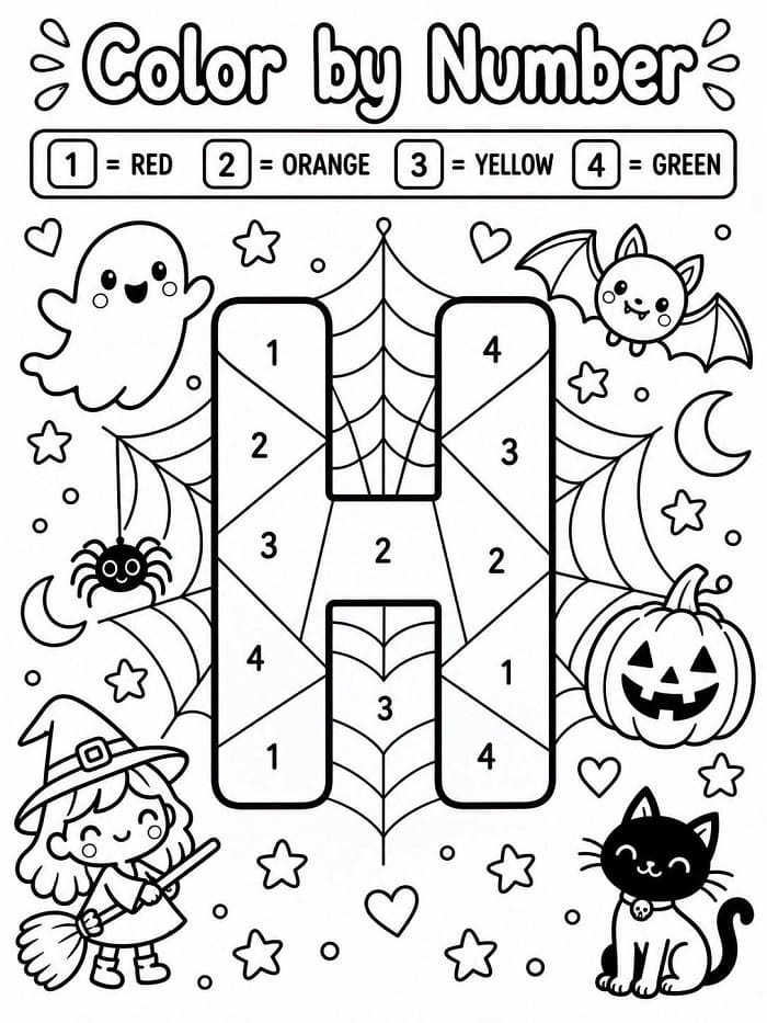 Halloween Alphabet Letter H Color By Number