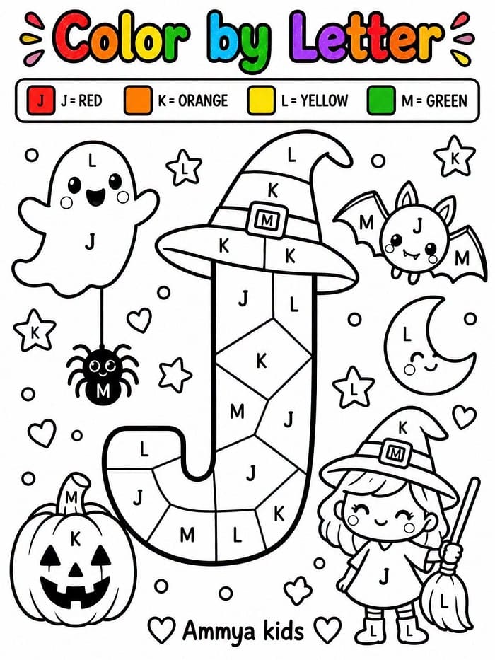 Halloween Alphabet Letter J Color By Number