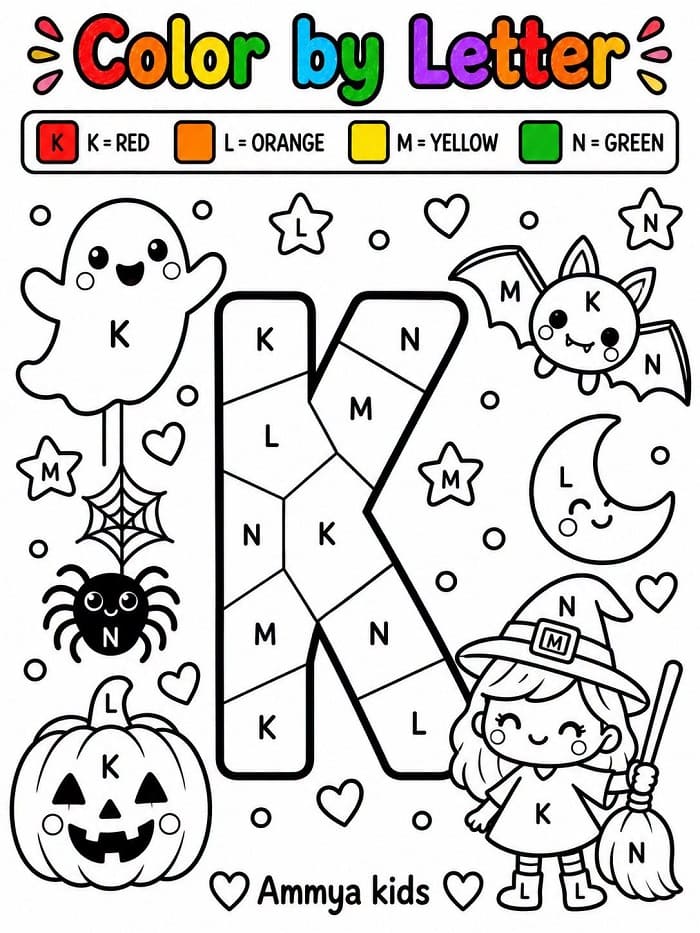 Halloween Alphabet Letter K Color By Number