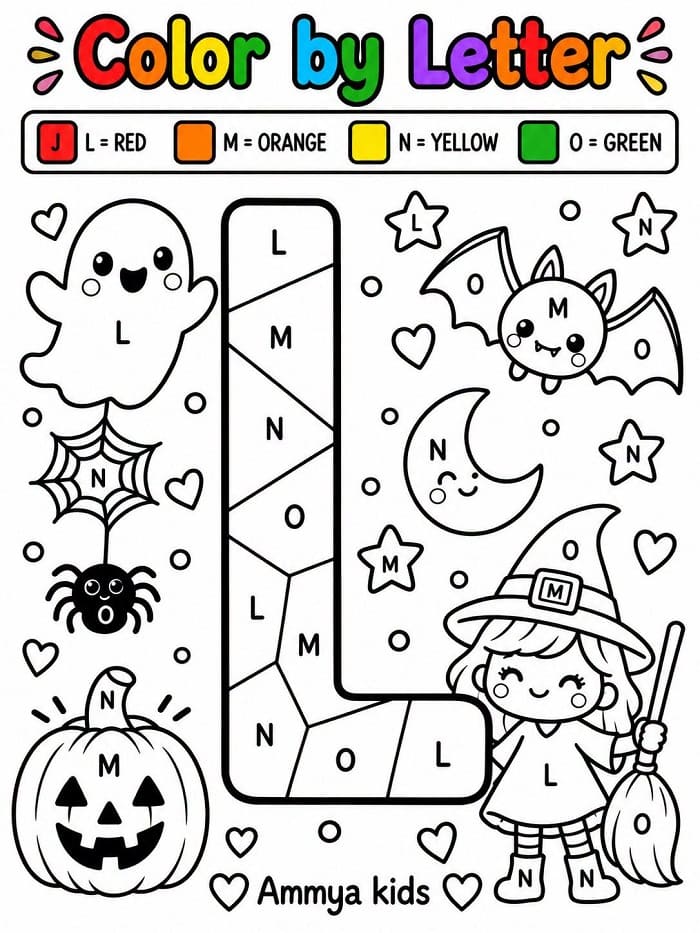 Halloween Alphabet Letter L Color By Number