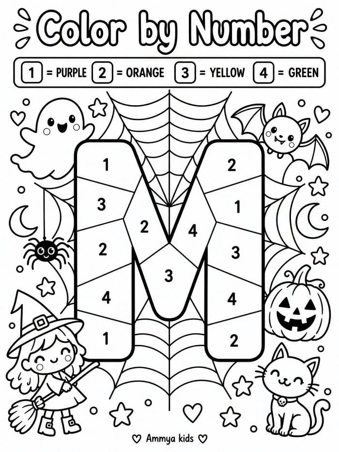 Halloween Alphabet Letter M Color By Number