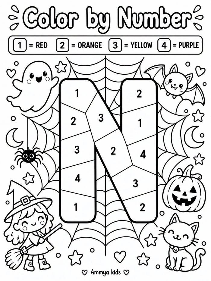 Halloween Alphabet Letter N Color By Number