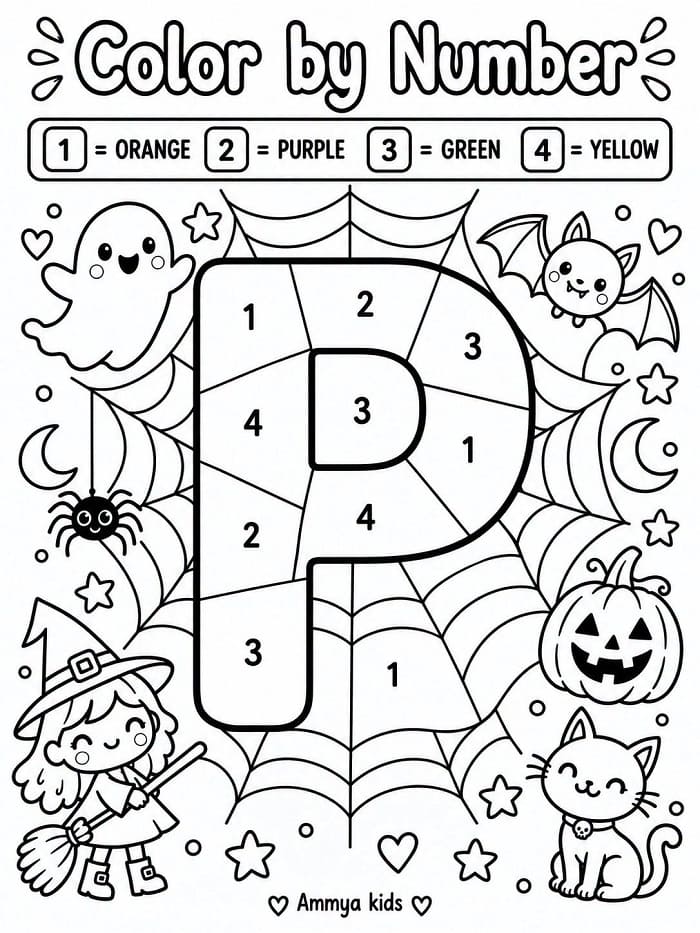 Halloween Alphabet Letter P Color By Number