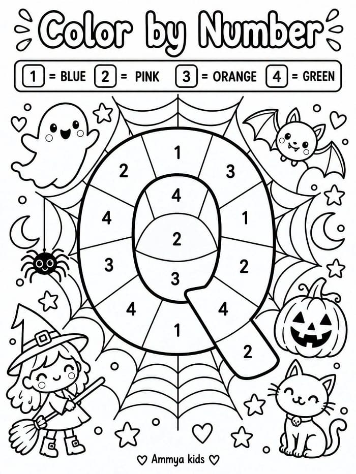 Halloween Alphabet Letter Q Color By Number