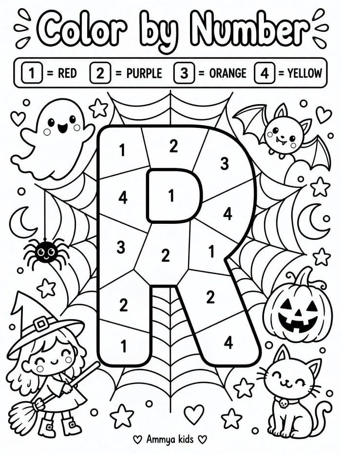 Halloween Alphabet Letter R Color By Number